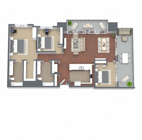 Floor plan for 3 beds, 2 baths, 1623 sqft